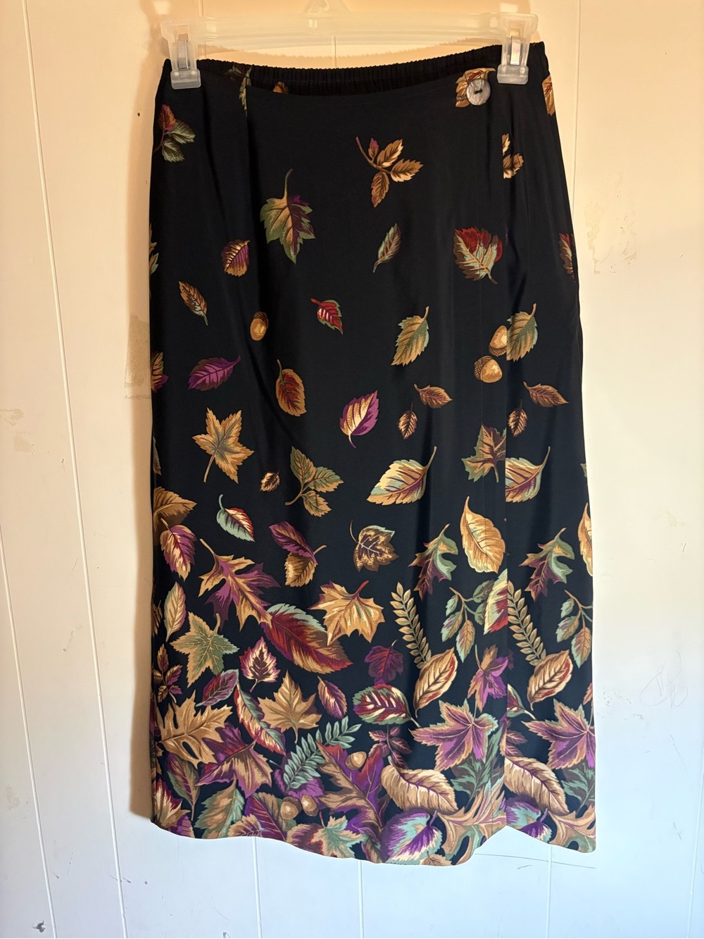 Wrap Midi Skirt Rayon Autumn Fall Acorn Leaves Vintage Large 90s Apostrophe